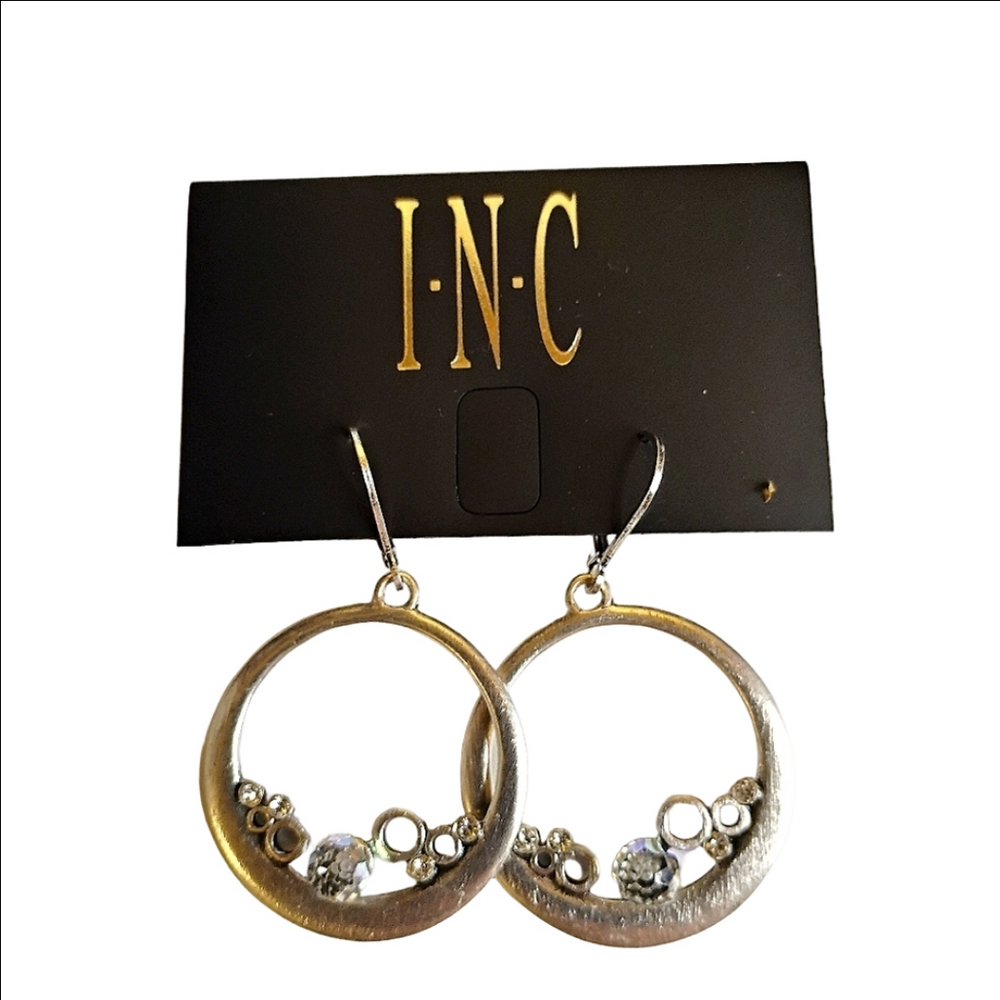 INC Silver Tone AB Crystal Dangle Earrings‎